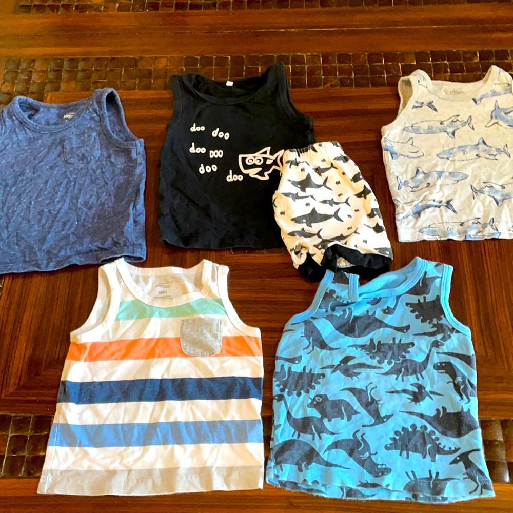 (5) tank tops & (1) shorts 18M toddler boys